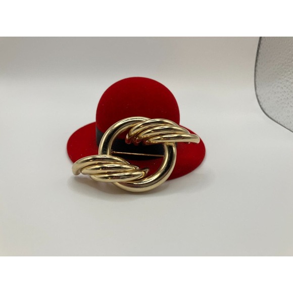 Swirl Wave Design Gold-Tone Riveted Brooch 80s Vintage! - Picture 3 of 11